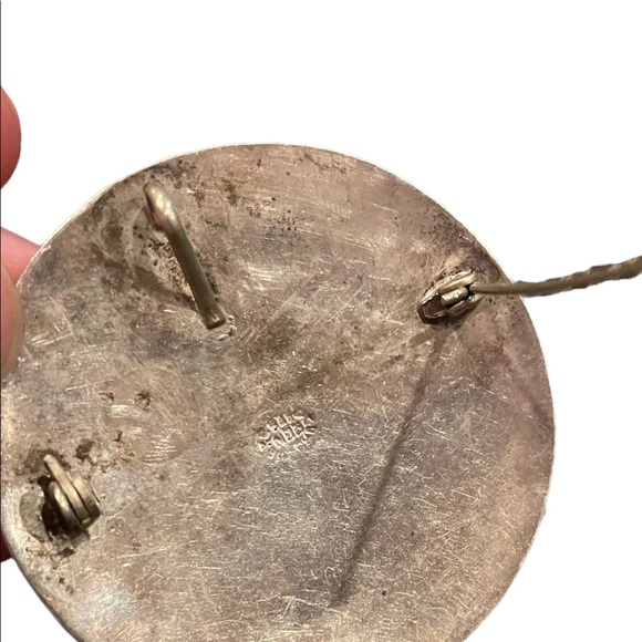 Vintage antique Aztec Mayan 🌞 God turquoise chip inlay pin/pendent - Picture 2 of 8